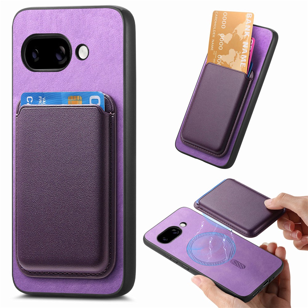 For Google Pixel 9a Case Detachable Magnetic Card Bag Leather Phone Back Cover - Purple