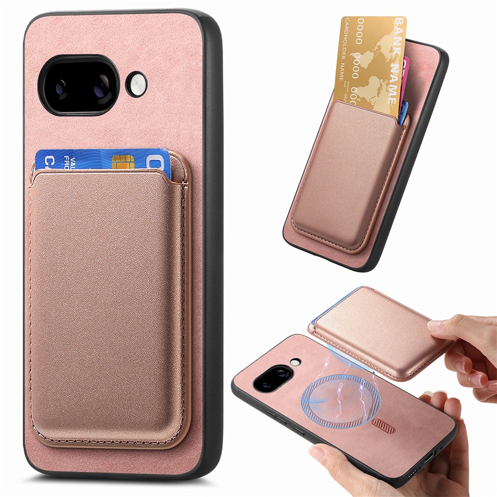 For Google Pixel 9a Case Detachable Magnetic Card Bag Leather Phone Back Cover - Rose Gold