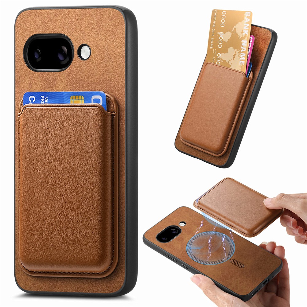 For Google Pixel 9a Case Detachable Magnetic Card Bag Leather Phone Back Cover - Brown