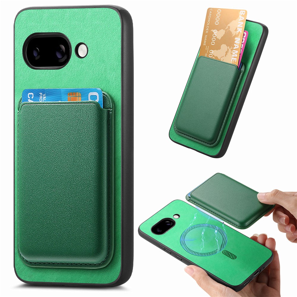 For Google Pixel 9a Case Detachable Magnetic Card Bag Leather Phone Back Cover - Green