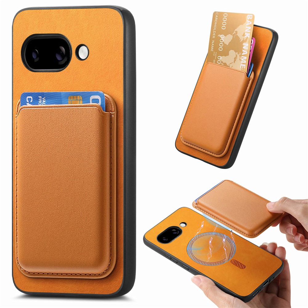 For Google Pixel 9a Case Detachable Magnetic Card Bag Leather Phone Back Cover - Orange