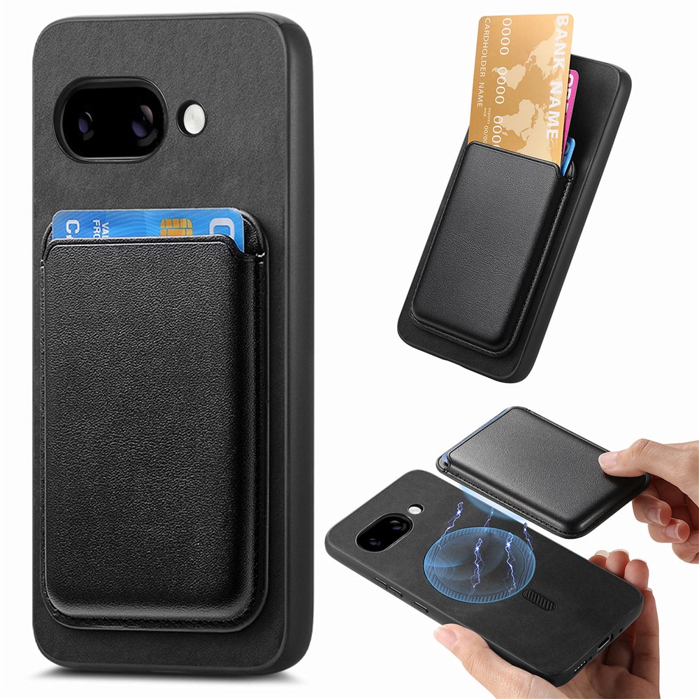 For Google Pixel 9a Case Detachable Magnetic Card Bag Leather Phone Back Cover - Black
