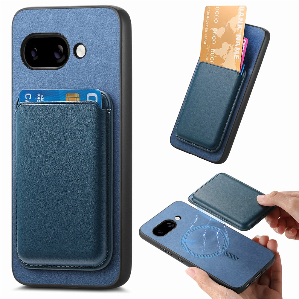 For Google Pixel 9a Case Detachable Magnetic Card Bag Leather Phone Back Cover - Blue