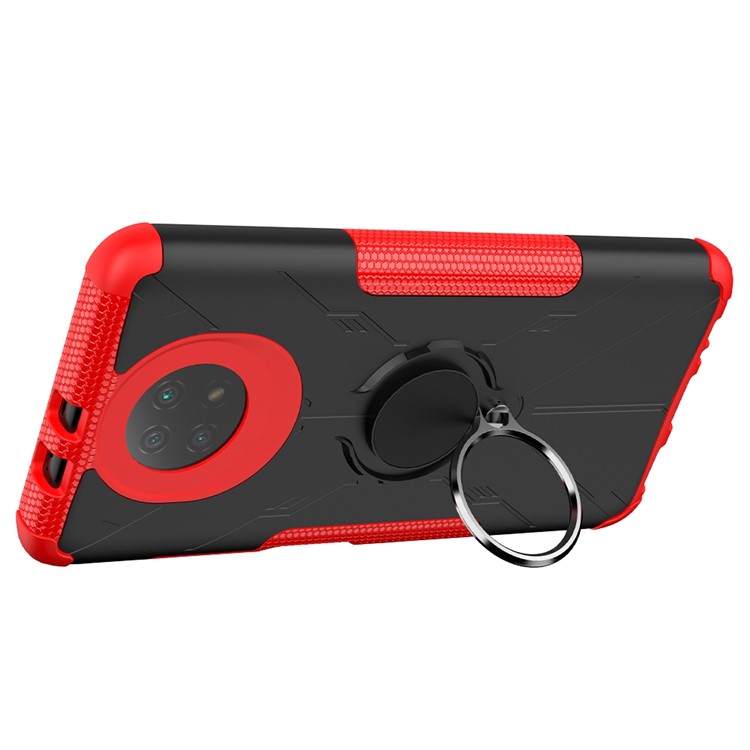 Capa de Telefone à Prova de Choque Para Xiaomi Redmi Note 9 5G, Anel Kickstand PC + TPU Telefone - Vermelho-3