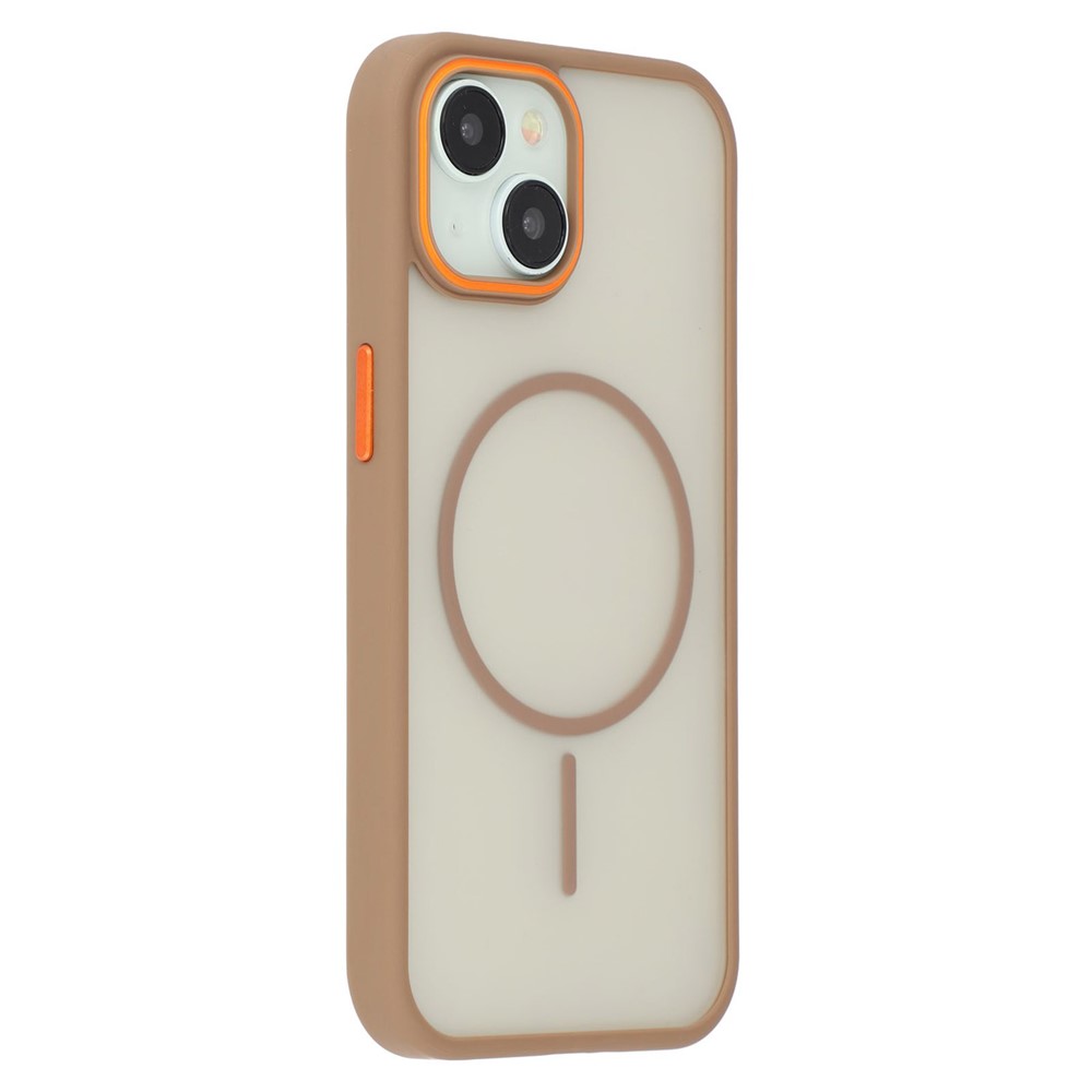 For iPhone 15 Magnetic Case Skin Touch TPU + PC Phone Back Cover - Brown