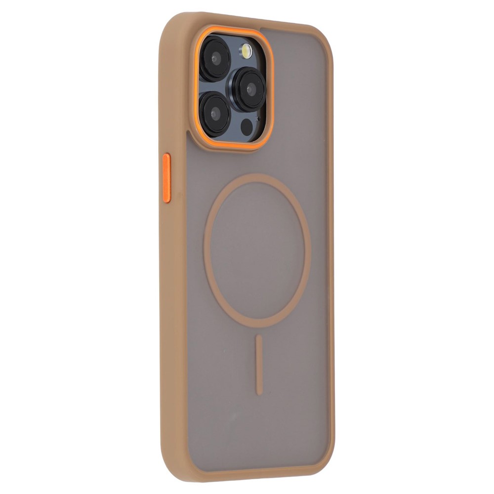 For iPhone 14 Pro Magnetic Case Skin Touch TPU + PC Phone Back Cover - Brown