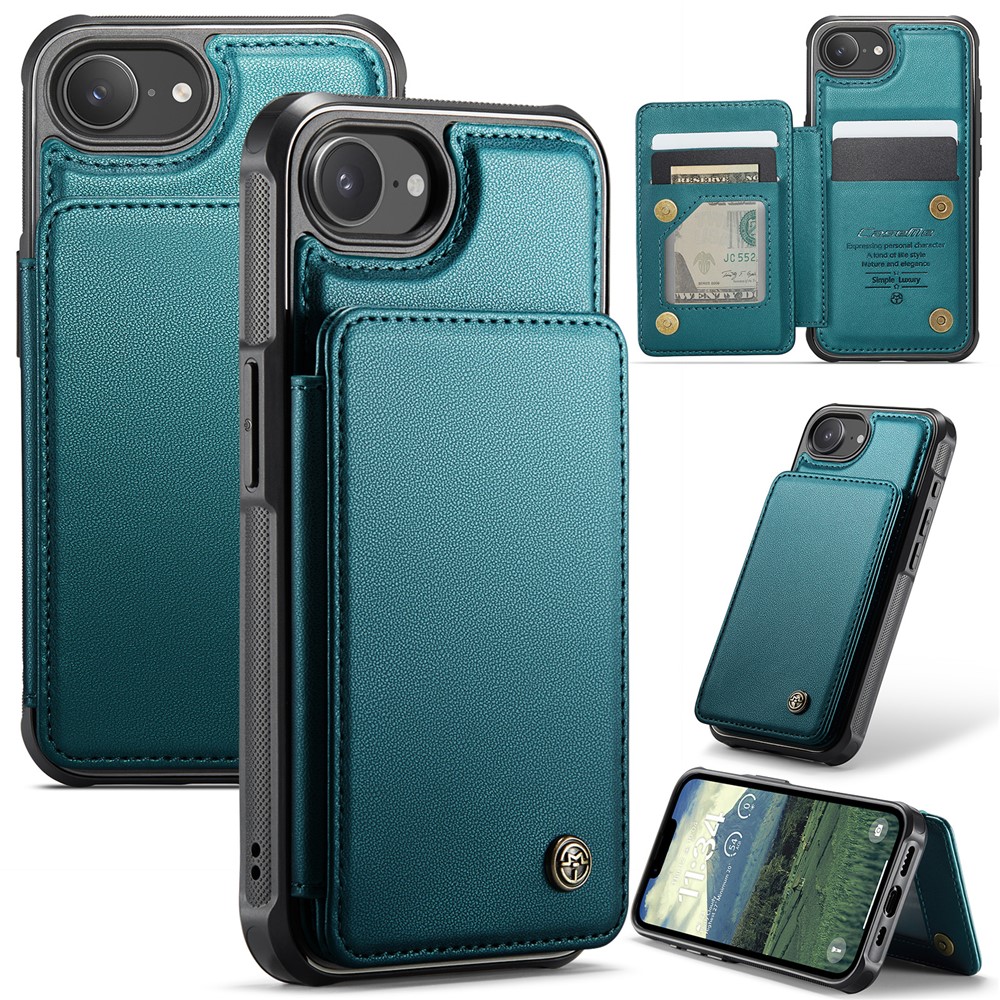 For iPhone 16e Phone Case CASEME C22 Leather Back Cover with RFID Blocking Card Slots - Green