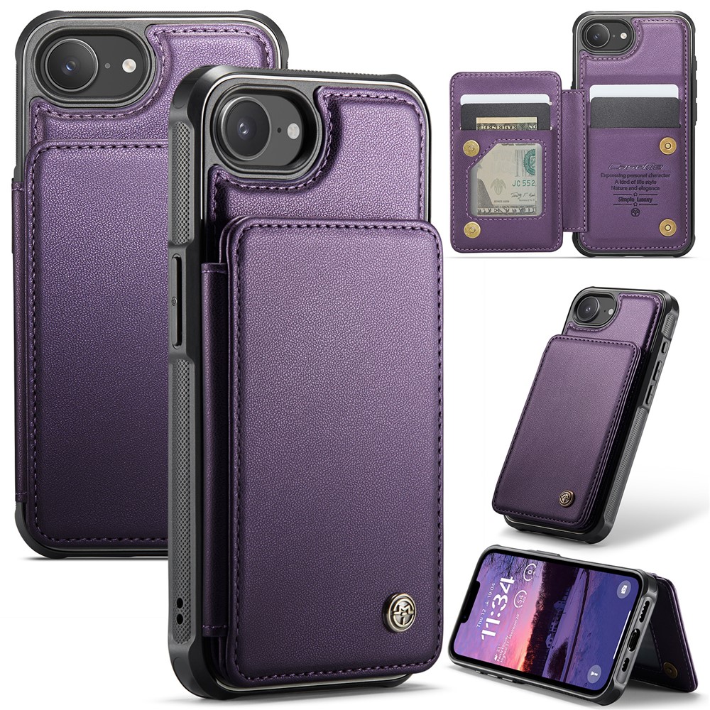 For iPhone 16e Phone Case CASEME C22 Leather Back Cover with RFID Blocking Card Slots - Purple