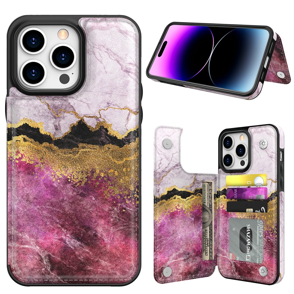 AHASTYLE WG08 For iPhone 14 Pro Max Case Pattern Printing Wallet Kickstand Anti Drop Leather Phone Back Cover - Purple