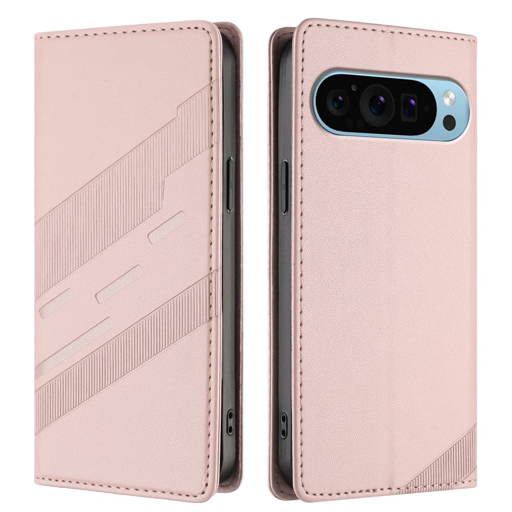 For Google Pixel 9 Pro Phone Cases Punk Style Imprinted Wallet Stand Leather Cover - Pink