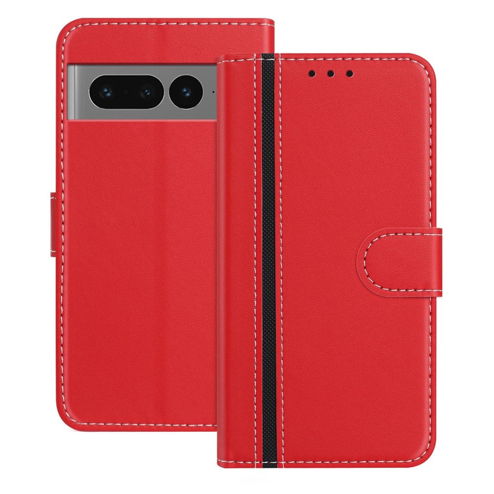 For Google Pixel 7 Pro 5G Phone Cases Wallet Stand Color Splicing Leather Cover with Magnetic Clasp - Red