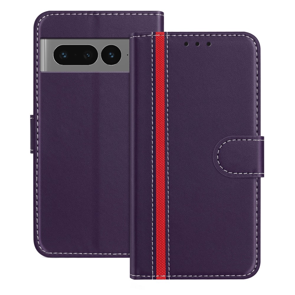 For Google Pixel 7 Pro 5G Phone Cases Wallet Stand Color Splicing Leather Cover with Magnetic Clasp - Purple