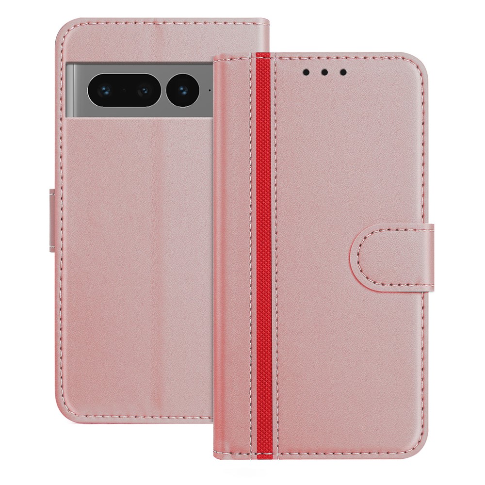 For Google Pixel 7 Pro 5G Phone Cases Wallet Stand Color Splicing Leather Cover with Magnetic Clasp - Rose Gold