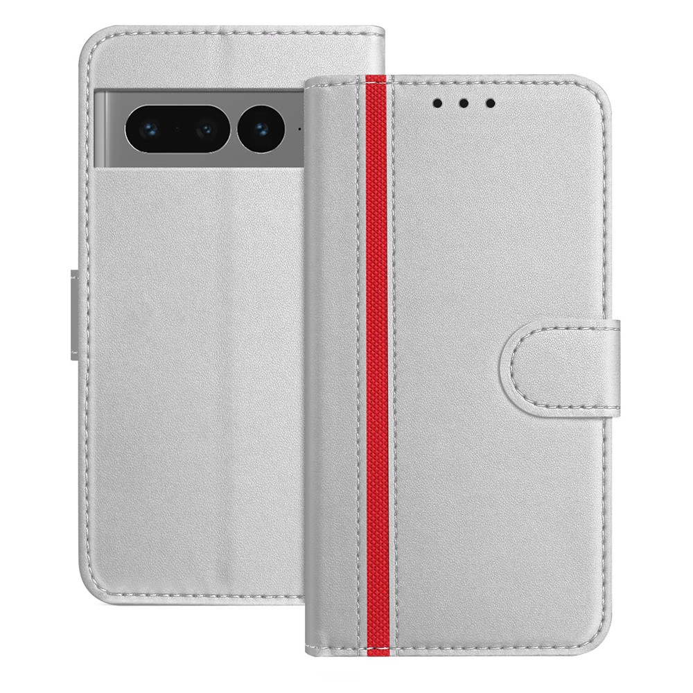 For Google Pixel 7 Pro 5G Phone Cases Wallet Stand Color Splicing Leather Cover with Magnetic Clasp - Silver