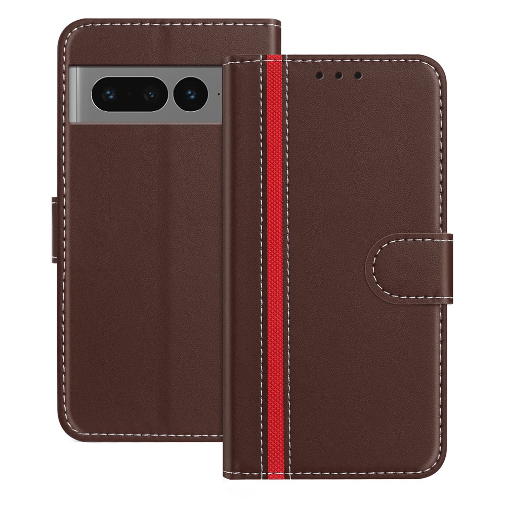 For Google Pixel 7 Pro 5G Phone Cases Wallet Stand Color Splicing Leather Cover with Magnetic Clasp - Brown