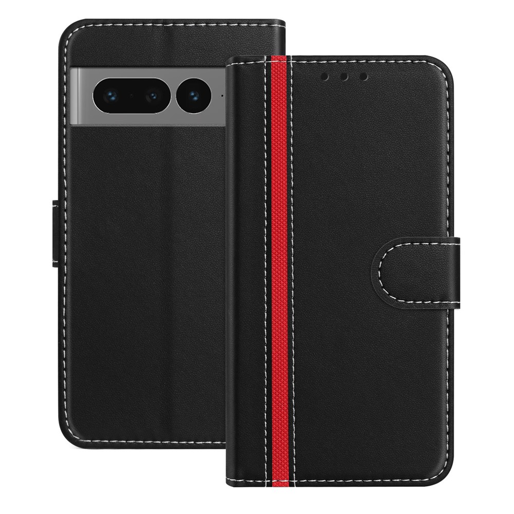 For Google Pixel 7 Pro 5G Phone Cases Wallet Stand Color Splicing Leather Cover with Magnetic Clasp - Black