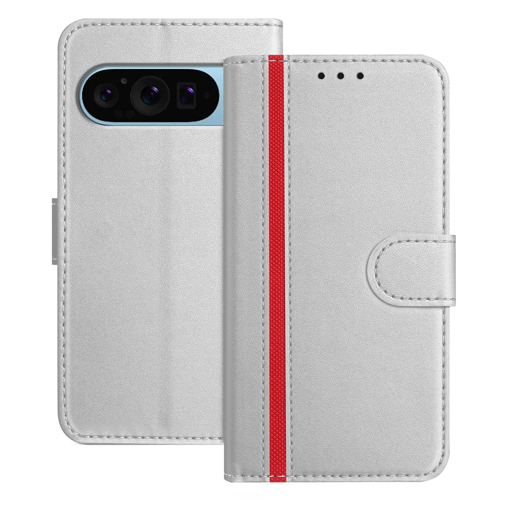 For Google Pixel 9 Pro Phone Cases Wallet Stand Color Splicing Leather Cover with Magnetic Clasp - Silver