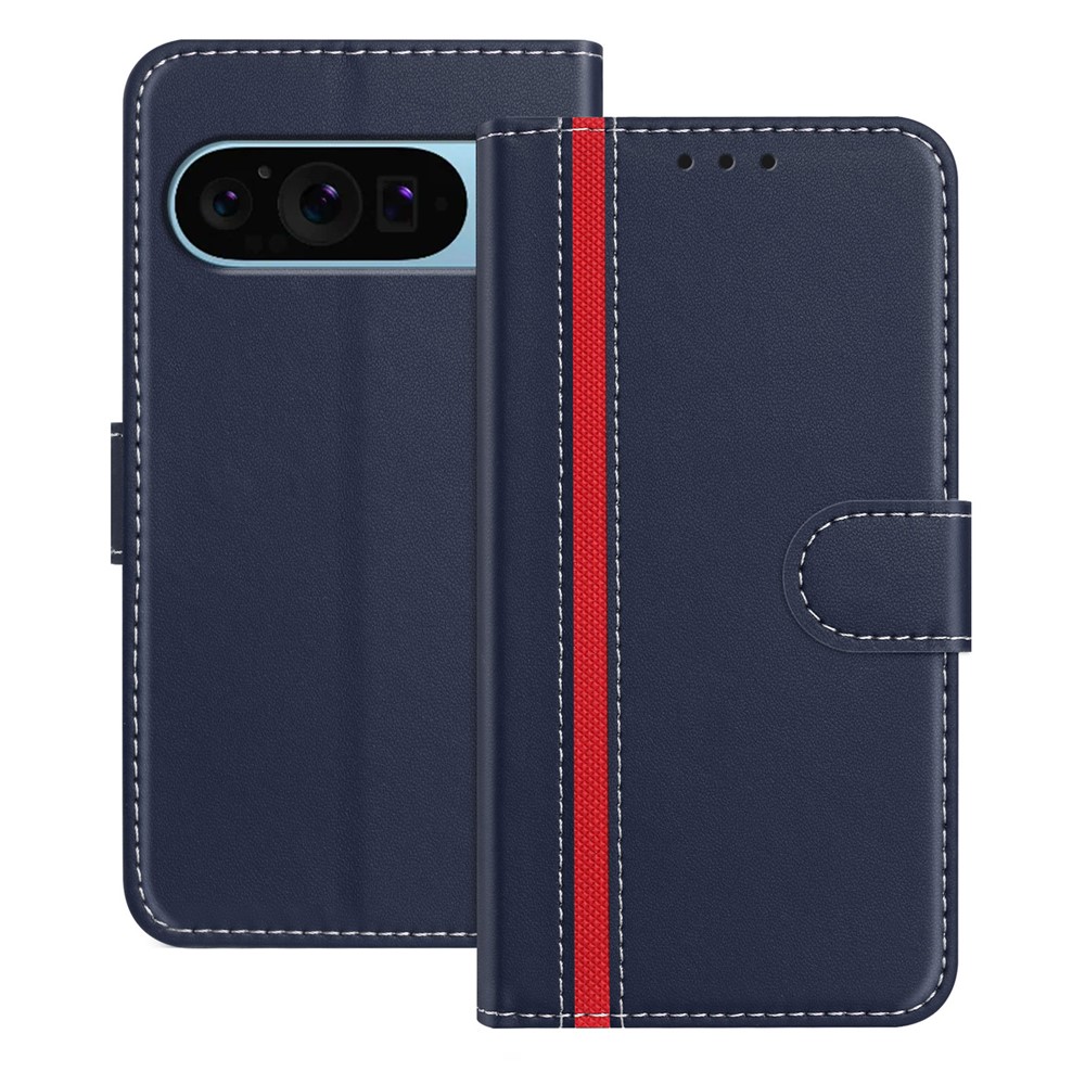 For Google Pixel 9 Pro Phone Cases Wallet Stand Color Splicing Leather Cover with Magnetic Clasp - Blue