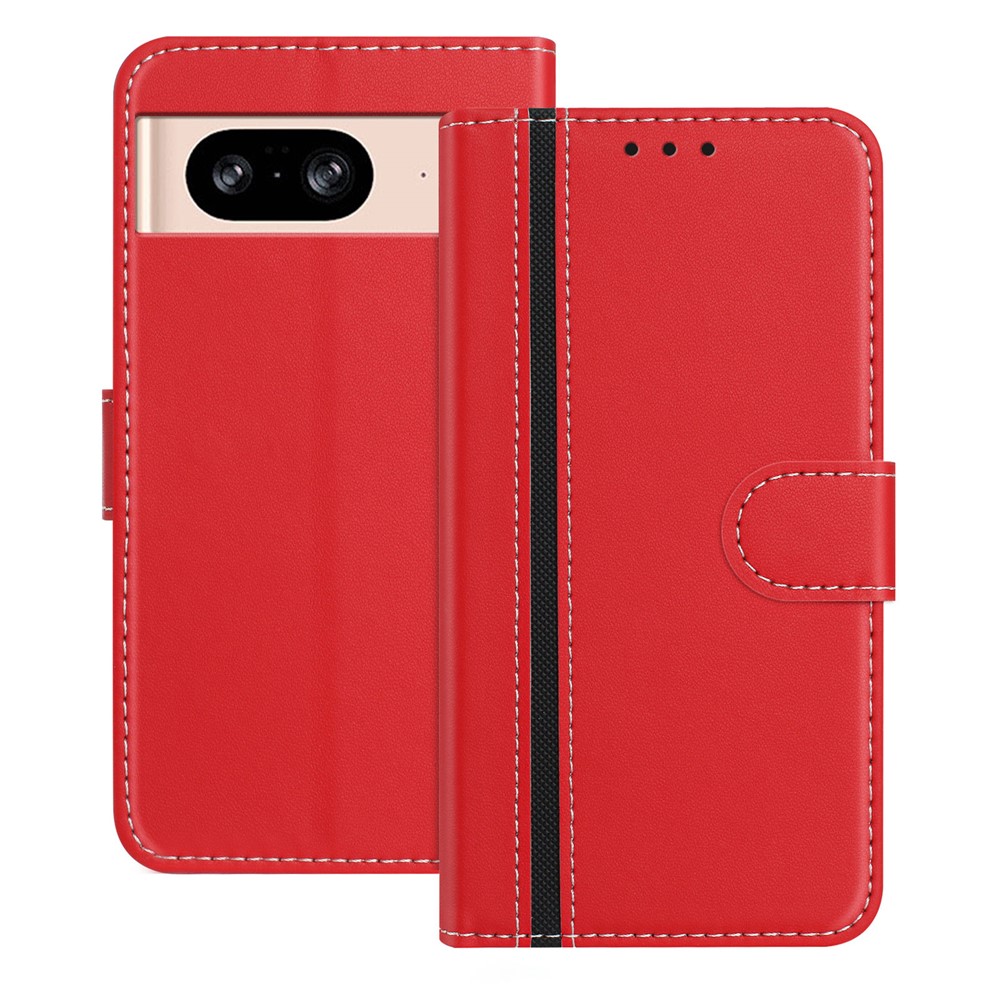 For Google Pixel 8 Phone Cases Wallet Stand Color Splicing Leather Cover with Magnetic Clasp - Red