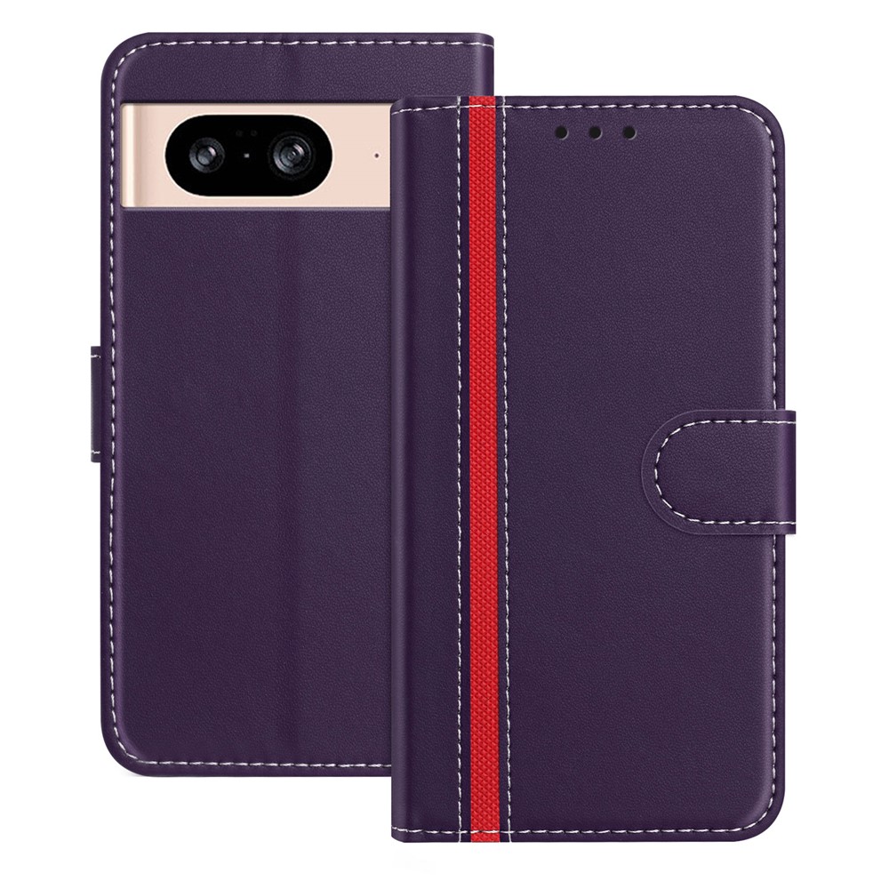 For Google Pixel 8 Phone Cases Wallet Stand Color Splicing Leather Cover with Magnetic Clasp - Purple
