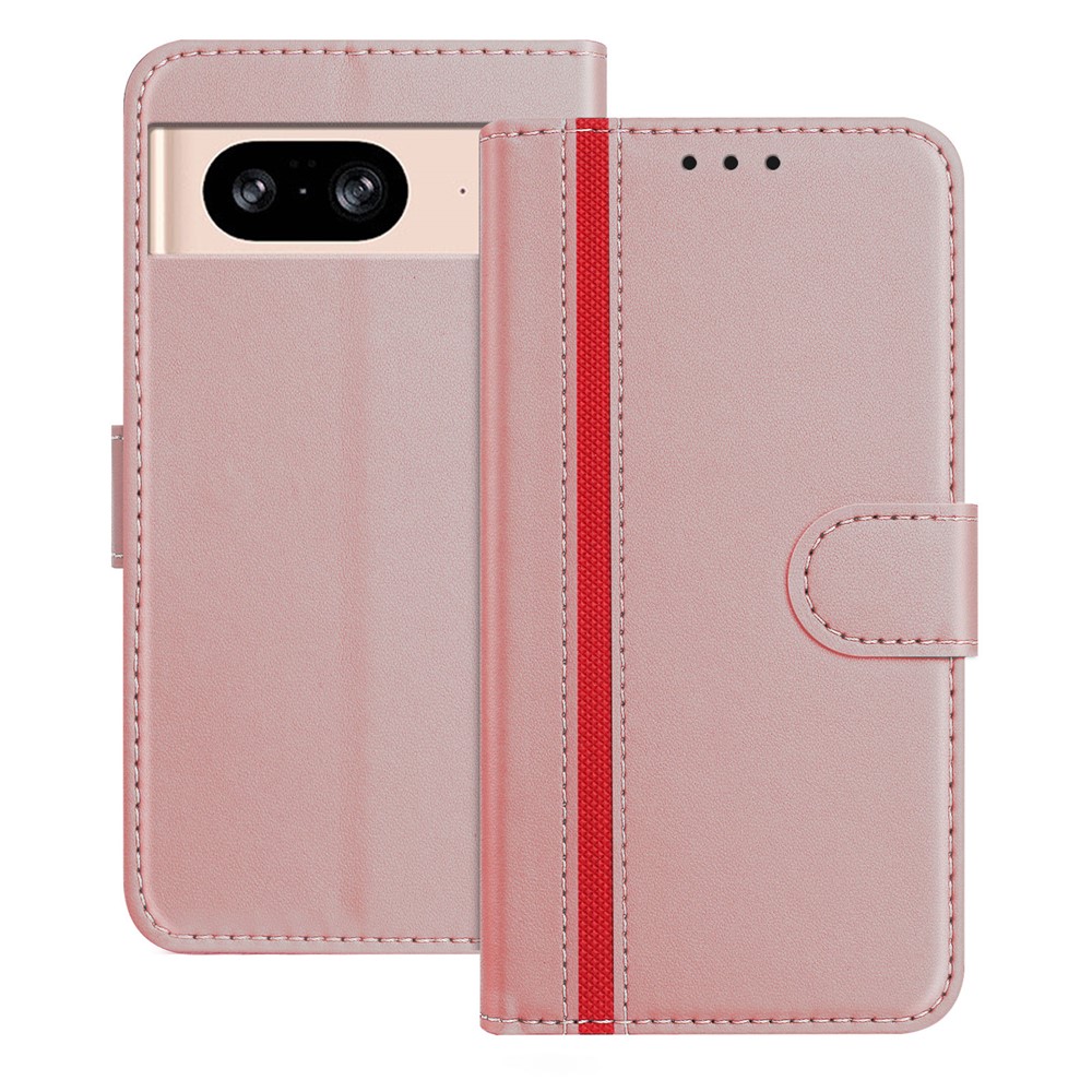For Google Pixel 8 Phone Cases Wallet Stand Color Splicing Leather Cover with Magnetic Clasp - Rose Gold