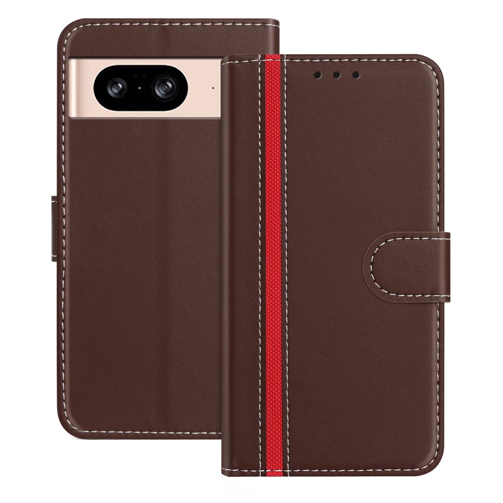 For Google Pixel 8 Phone Cases Wallet Stand Color Splicing Leather Cover with Magnetic Clasp - Brown