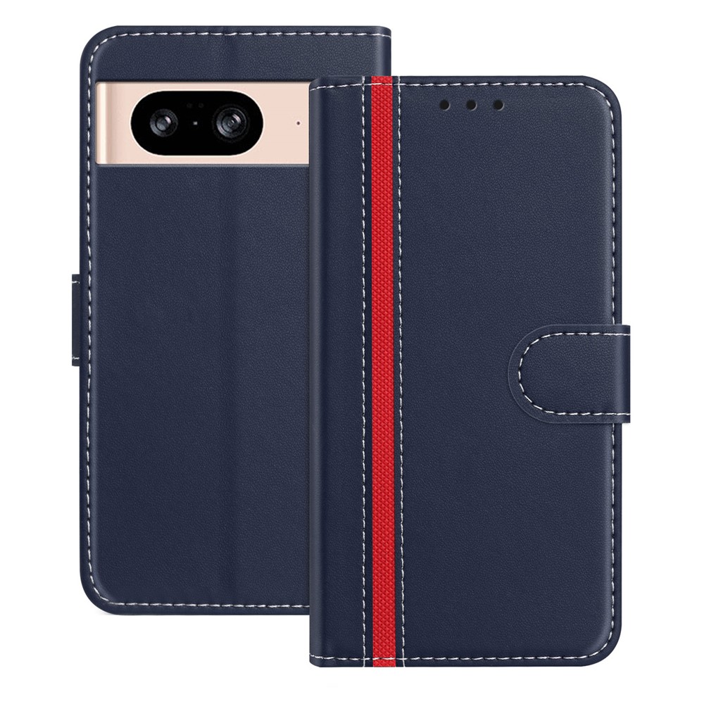 For Google Pixel 8 Phone Cases Wallet Stand Color Splicing Leather Cover with Magnetic Clasp - Blue