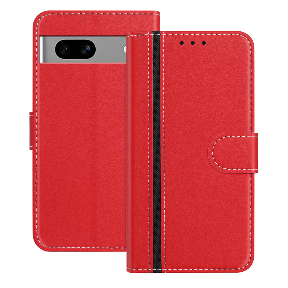 For Google Pixel 7a Phone Cases Wallet Stand Color Splicing Leather Cover with Magnetic Clasp - Red