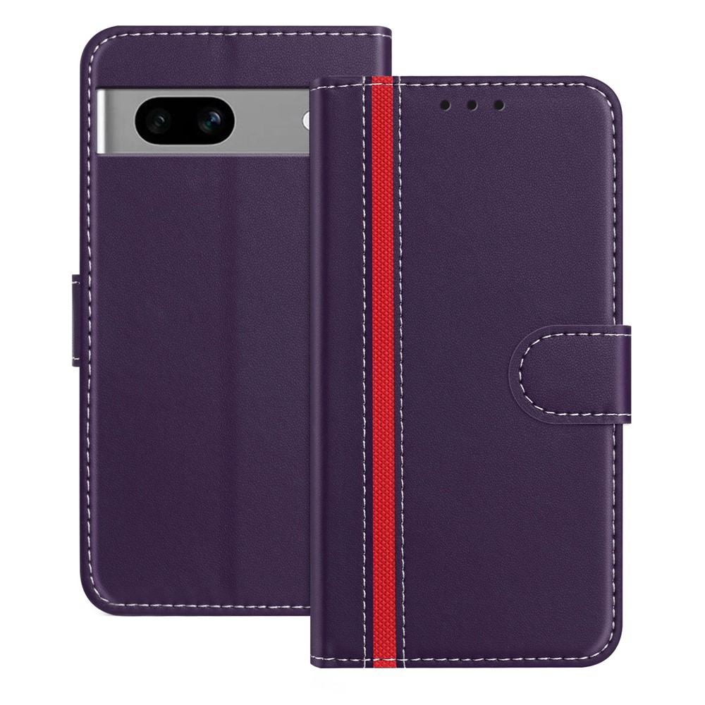 For Google Pixel 7a Phone Cases Wallet Stand Color Splicing Leather Cover with Magnetic Clasp - Purple