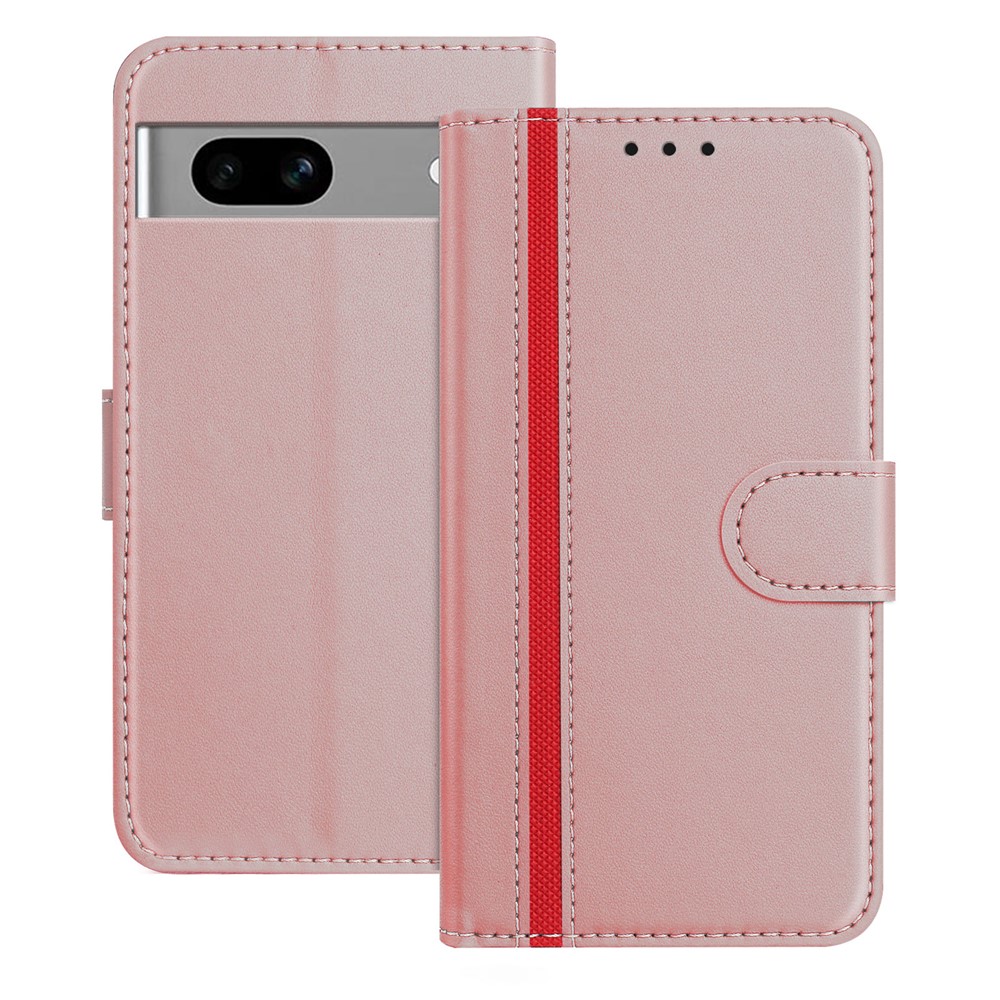 For Google Pixel 7a Phone Cases Wallet Stand Color Splicing Leather Cover with Magnetic Clasp - Rose Gold