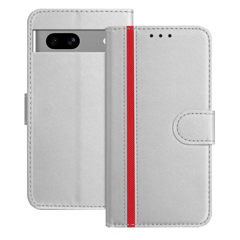 For Google Pixel 7a Phone Cases Wallet Stand Color Splicing Leather Cover with Magnetic Clasp - Silver