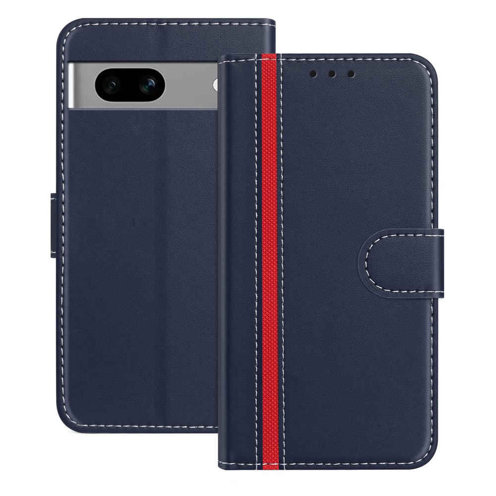 For Google Pixel 7a Phone Cases Wallet Stand Color Splicing Leather Cover with Magnetic Clasp - Blue