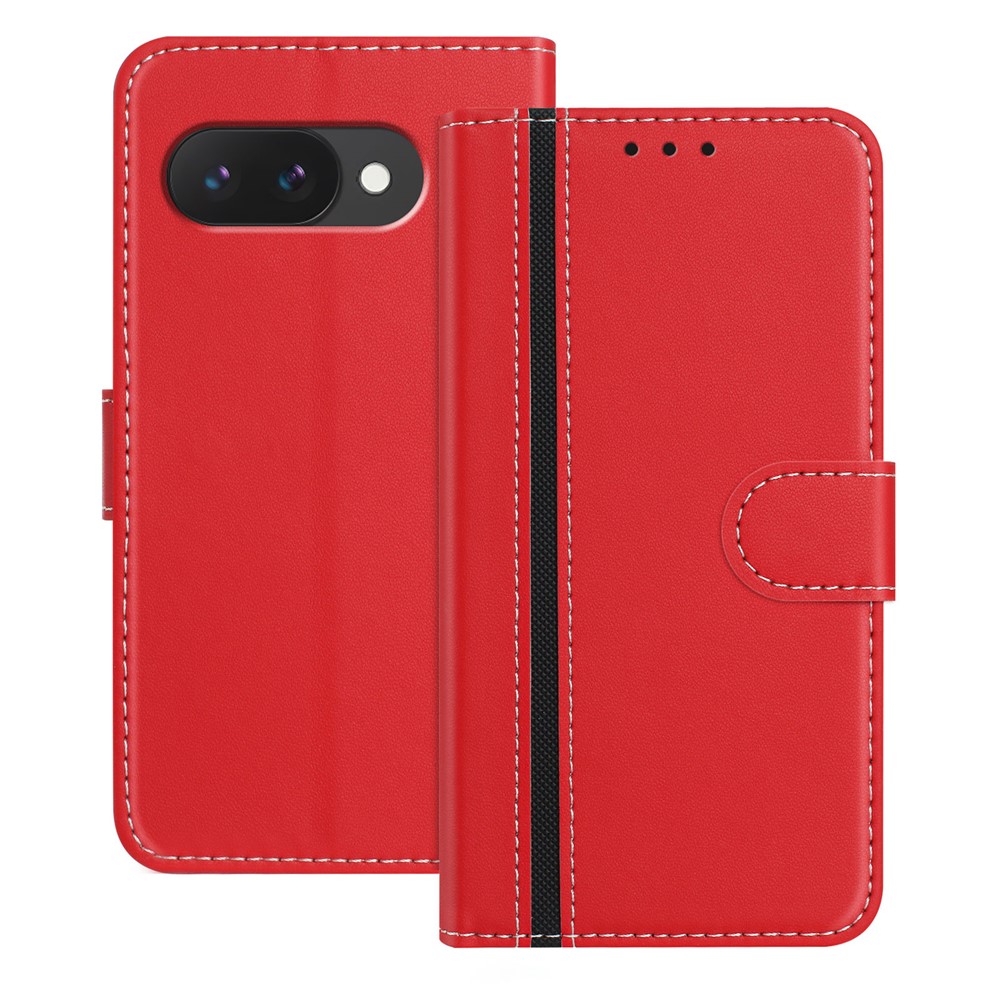 For Google Pixel 9a Phone Cases Wallet Stand Color Splicing Leather Cover with Magnetic Clasp - Red
