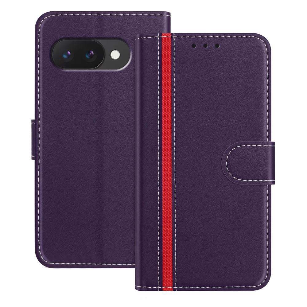 For Google Pixel 9a Phone Cases Wallet Stand Color Splicing Leather Cover with Magnetic Clasp - Purple