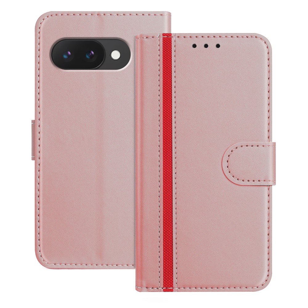 For Google Pixel 9a Phone Cases Wallet Stand Color Splicing Leather Cover with Magnetic Clasp - Rose Gold