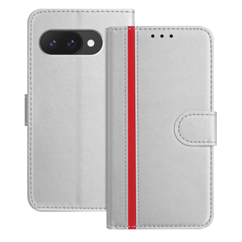 For Google Pixel 9a Phone Cases Wallet Stand Color Splicing Leather Cover with Magnetic Clasp - Silver