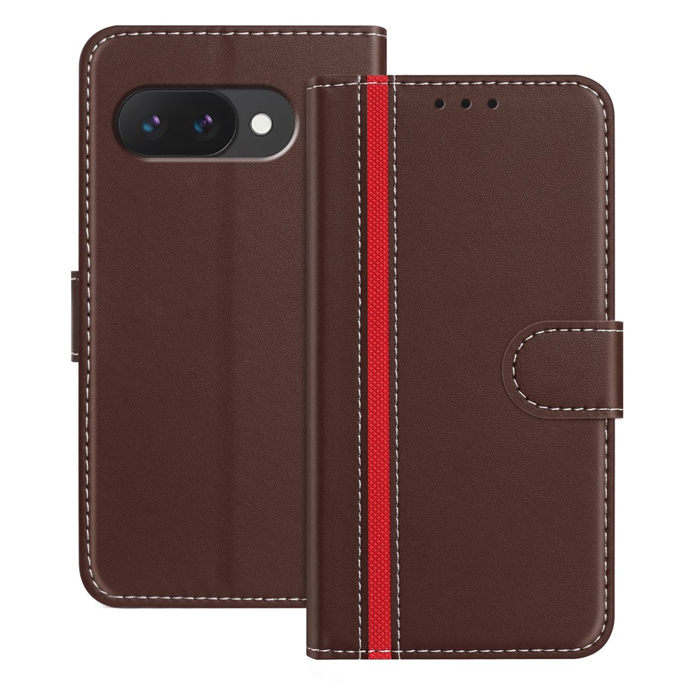 For Google Pixel 9a Phone Cases Wallet Stand Color Splicing Leather Cover with Magnetic Clasp - Brown