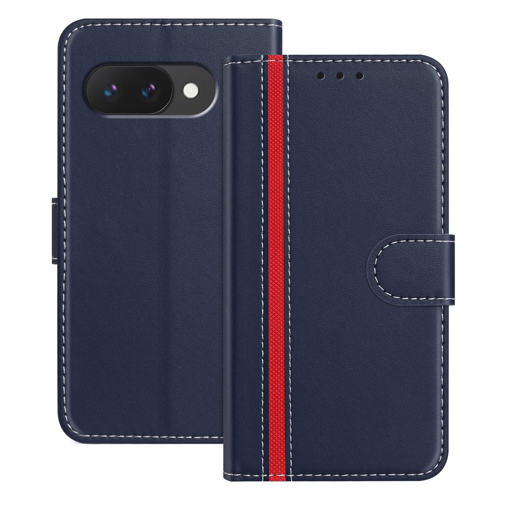 For Google Pixel 9a Phone Cases Wallet Stand Color Splicing Leather Cover with Magnetic Clasp - Blue