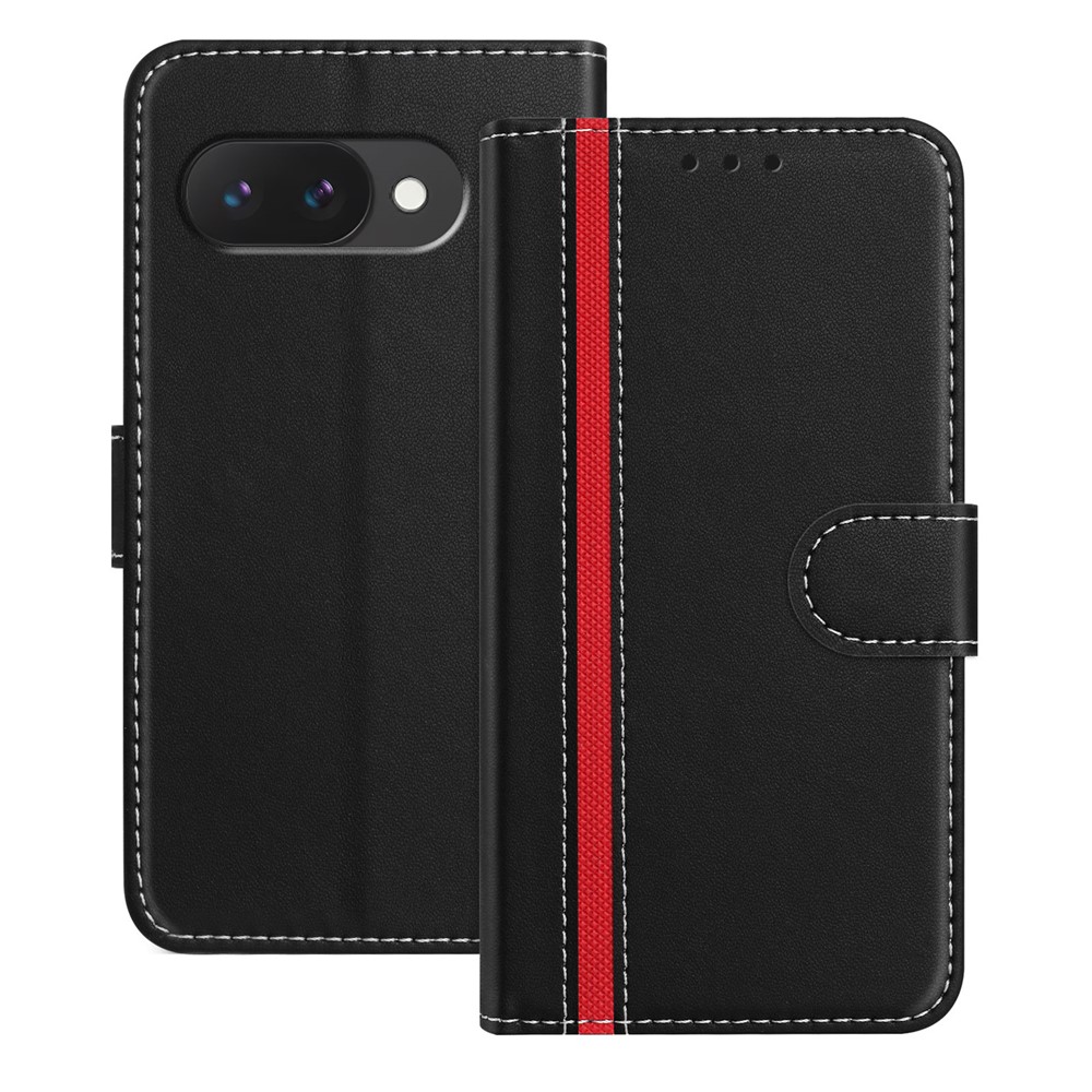 For Google Pixel 9a Phone Cases Wallet Stand Color Splicing Leather Cover with Magnetic Clasp - Black