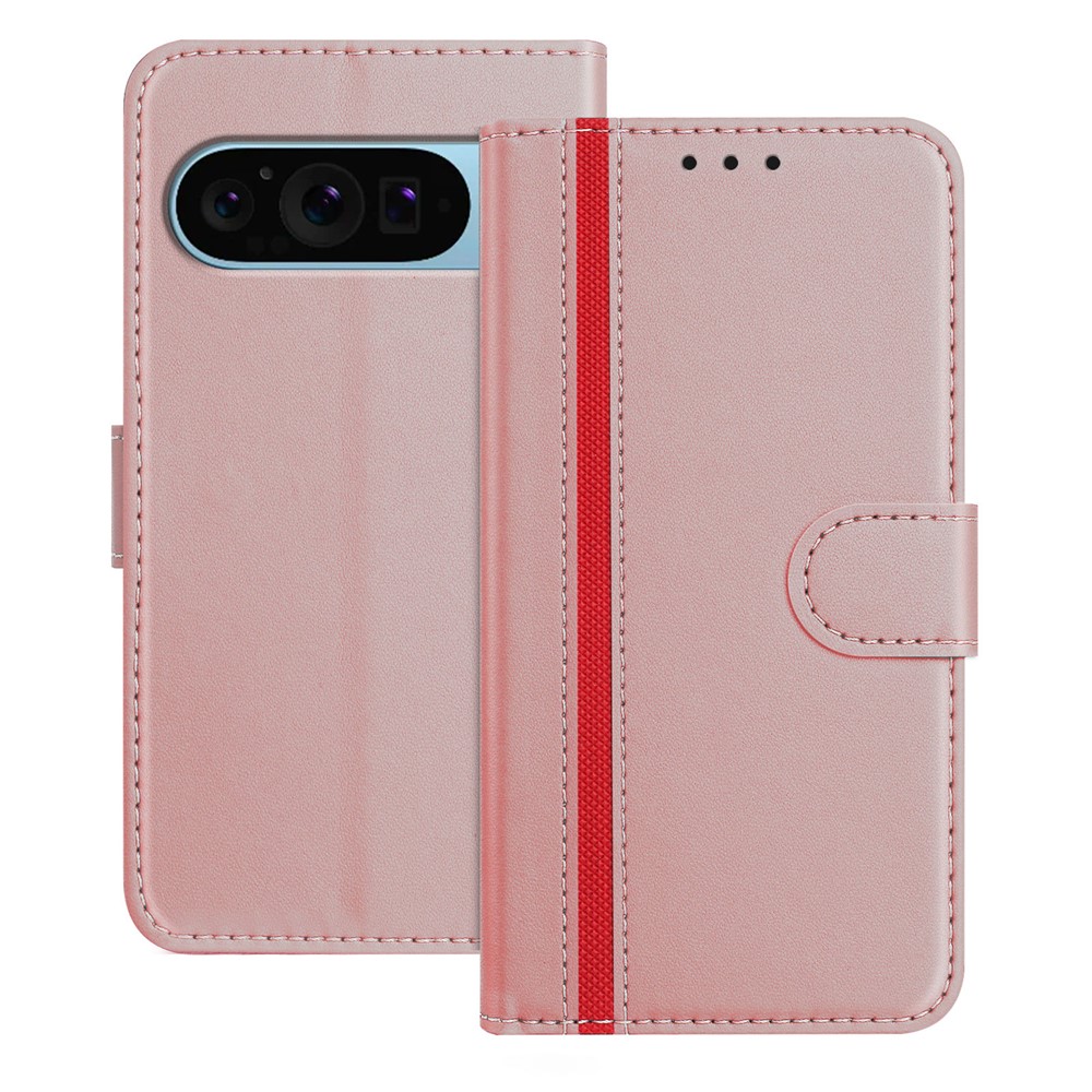 For Google Pixel 9 Phone Cases Wallet Stand Color Splicing Leather Cover with Magnetic Clasp - Rose Gold