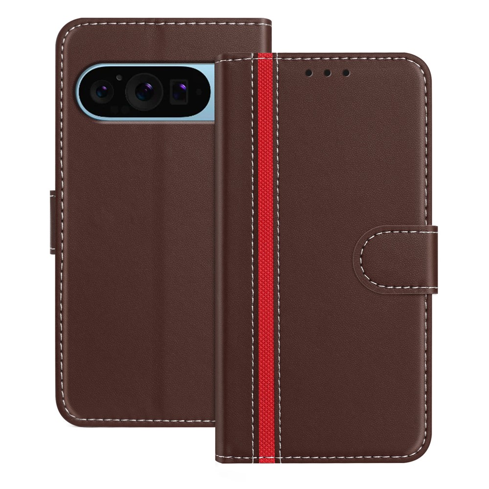 For Google Pixel 9 Phone Cases Wallet Stand Color Splicing Leather Cover with Magnetic Clasp - Brown