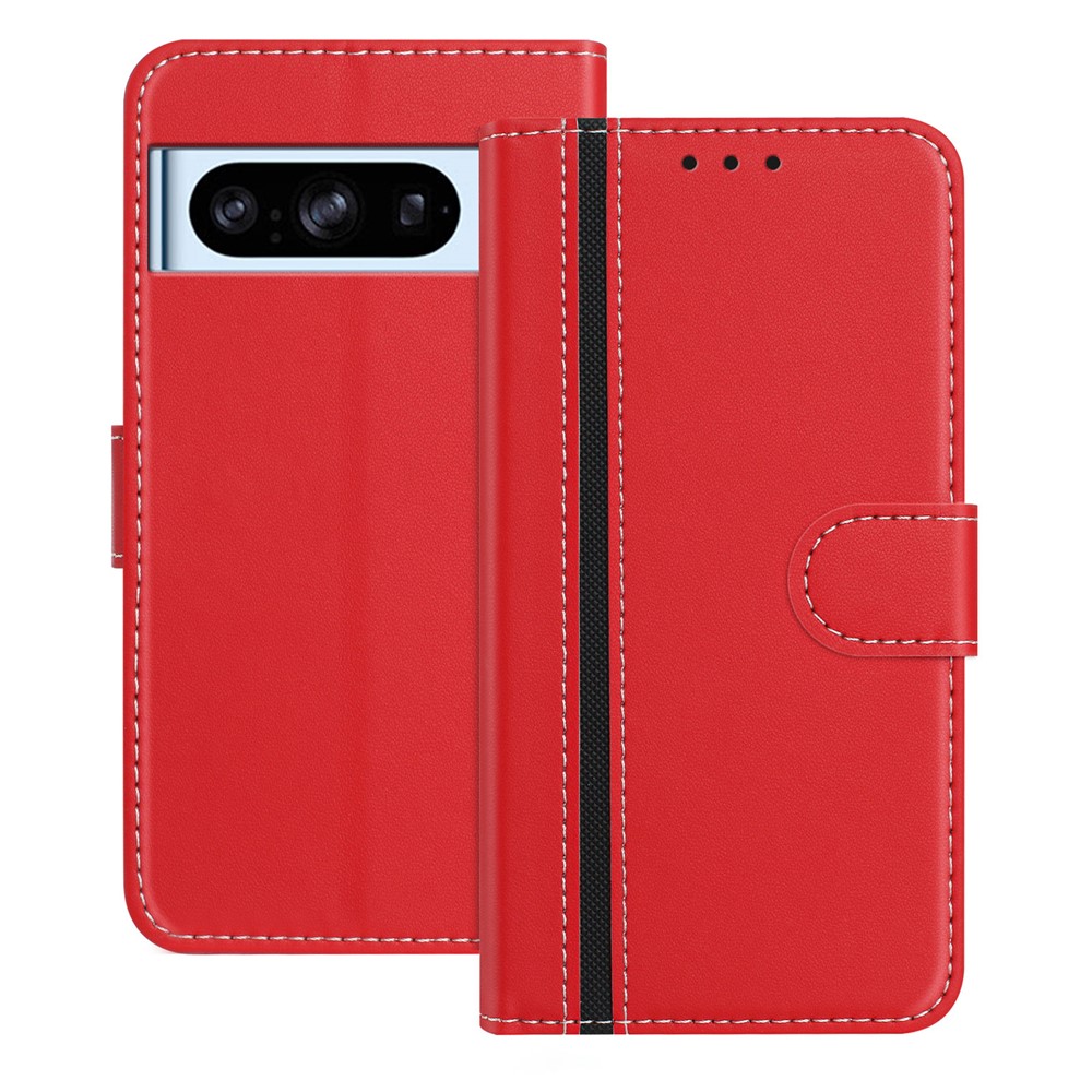 For Google Pixel 8 Pro Phone Cases Wallet Stand Color Splicing Leather Cover with Magnetic Clasp - Red