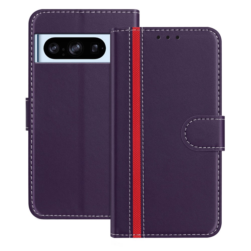 For Google Pixel 8 Pro Phone Cases Wallet Stand Color Splicing Leather Cover with Magnetic Clasp - Purple