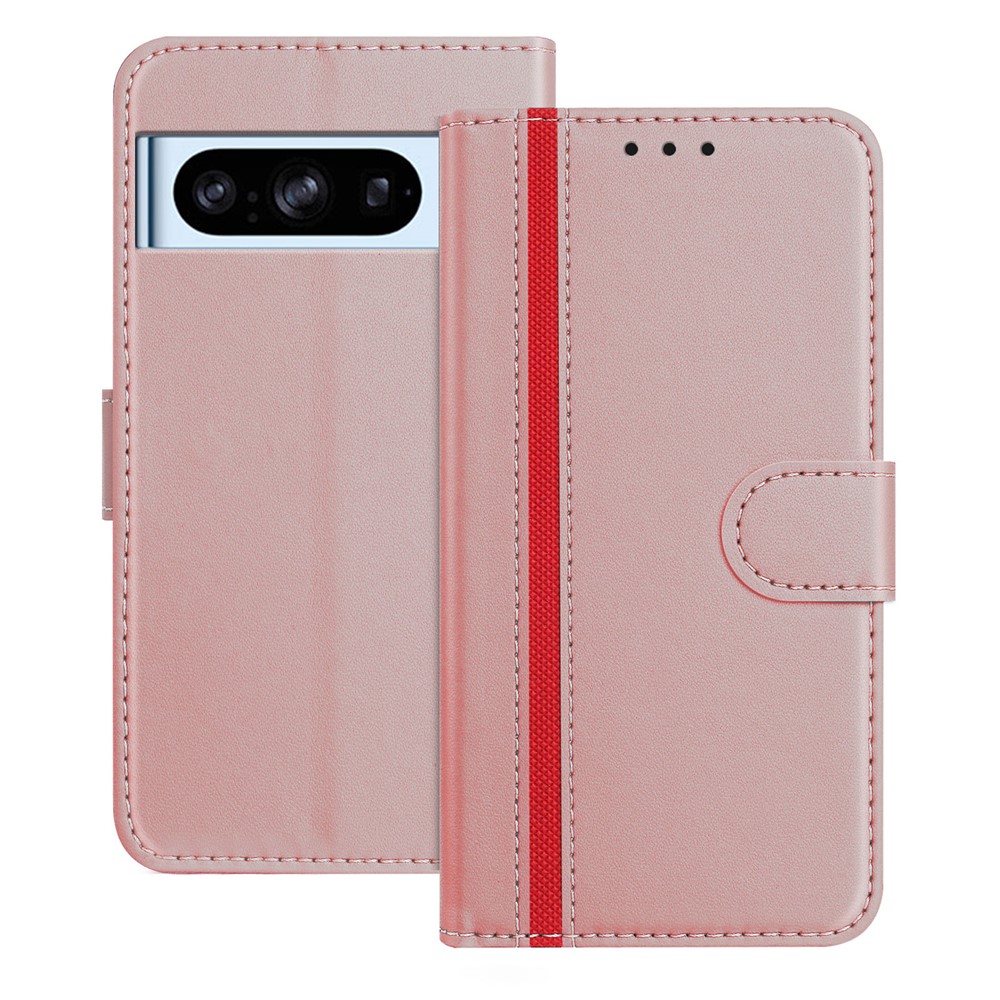 For Google Pixel 8 Pro Phone Cases Wallet Stand Color Splicing Leather Cover with Magnetic Clasp - Rose Gold