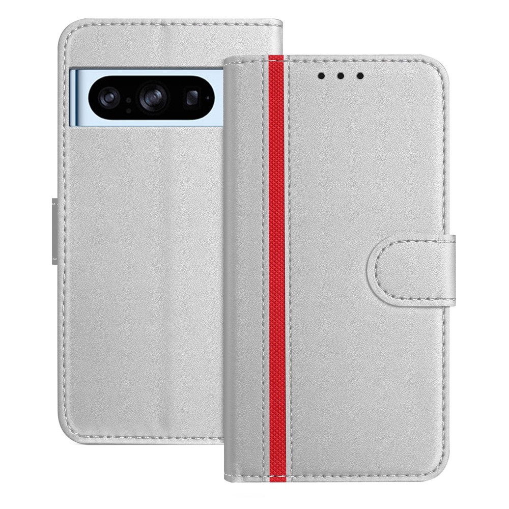 For Google Pixel 8 Pro Phone Cases Wallet Stand Color Splicing Leather Cover with Magnetic Clasp - Silver