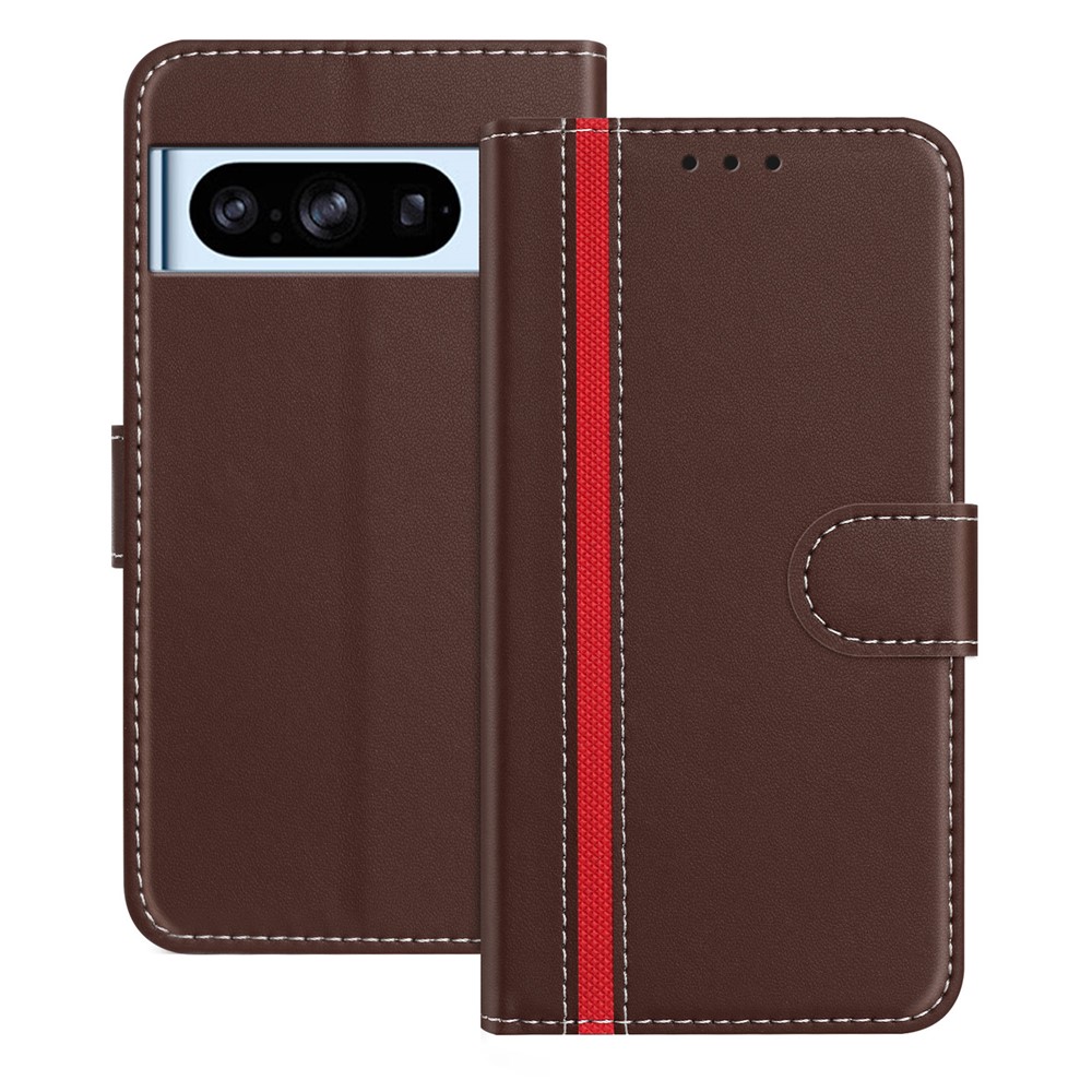 For Google Pixel 8 Pro Phone Cases Wallet Stand Color Splicing Leather Cover with Magnetic Clasp - Brown
