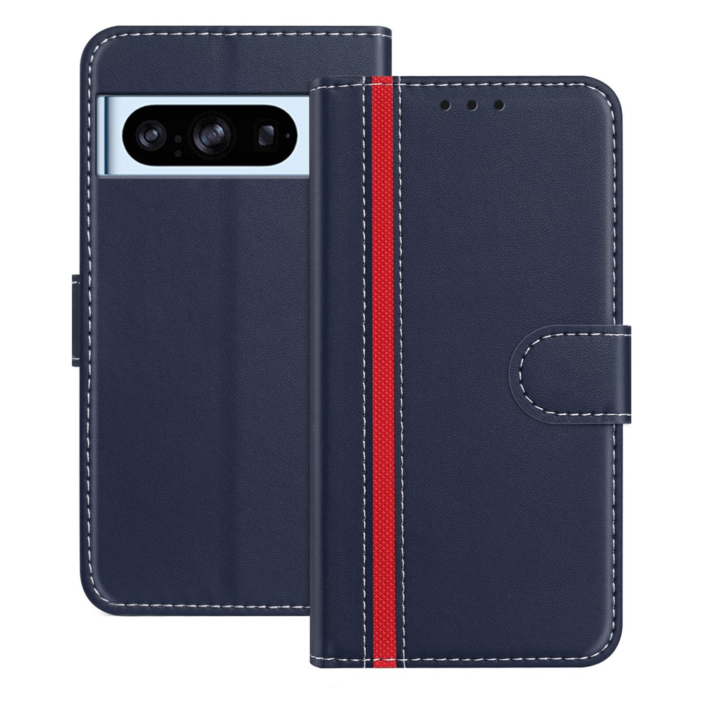 For Google Pixel 8 Pro Phone Cases Wallet Stand Color Splicing Leather Cover with Magnetic Clasp - Blue