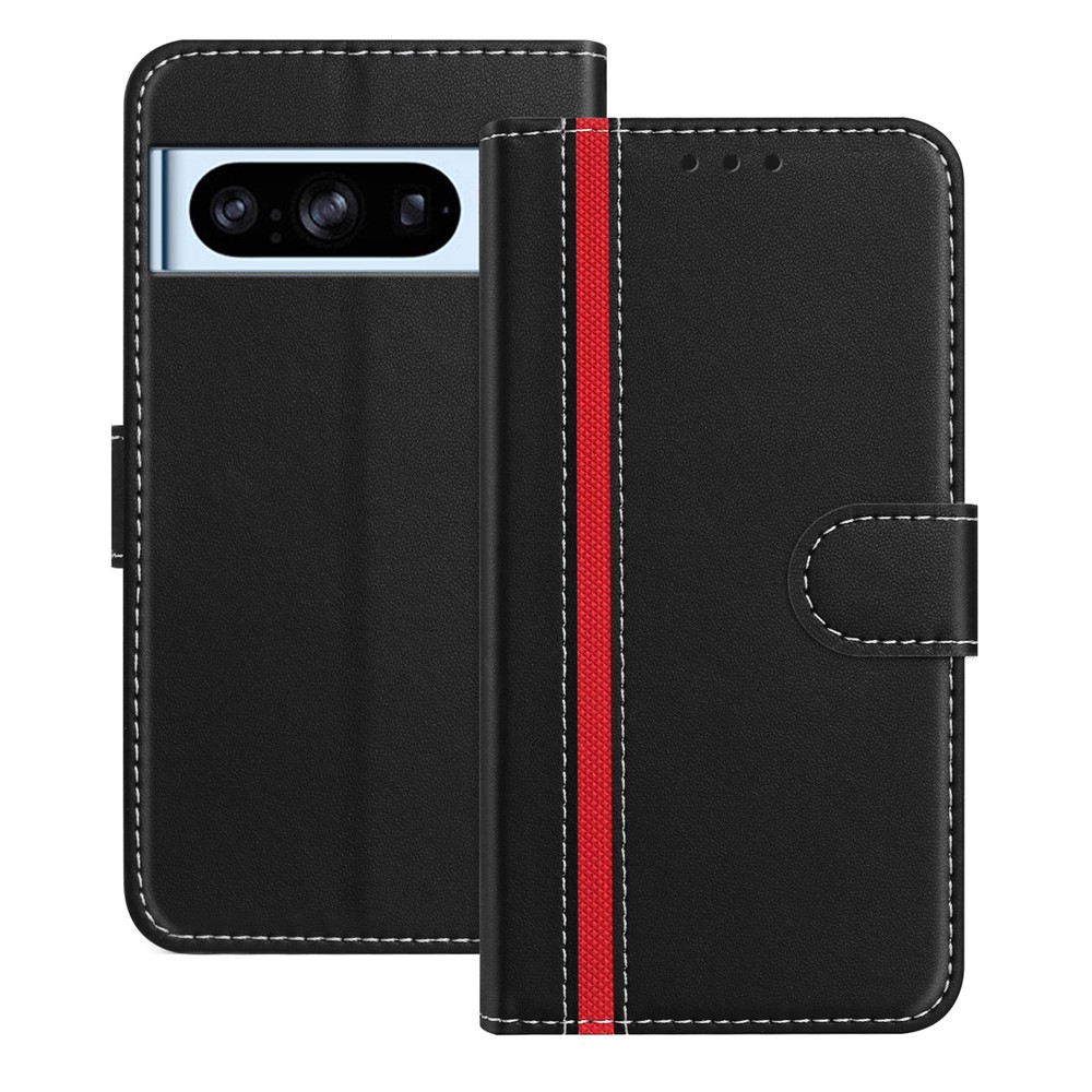 For Google Pixel 8 Pro Phone Cases Wallet Stand Color Splicing Leather Cover with Magnetic Clasp - Black