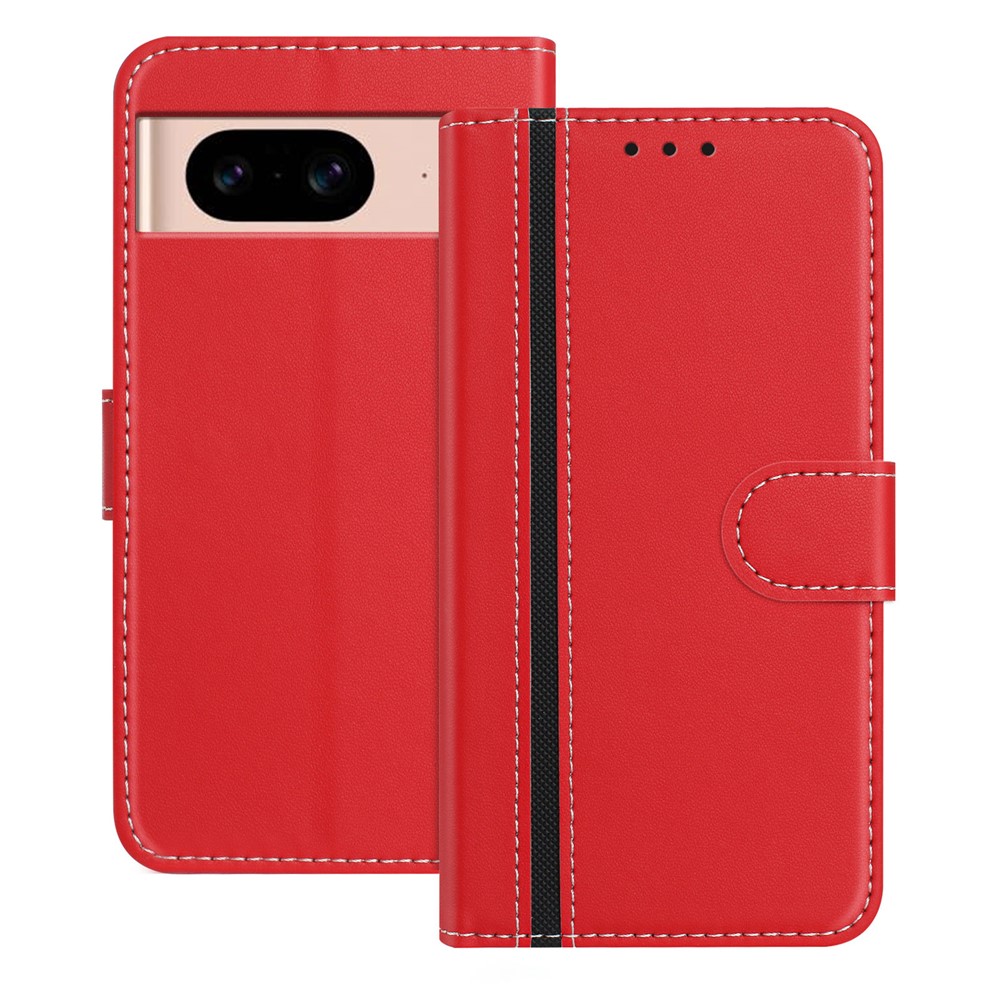 For Google Pixel 8a Phone Cases Wallet Stand Color Splicing Leather Cover with Magnetic Clasp - Red