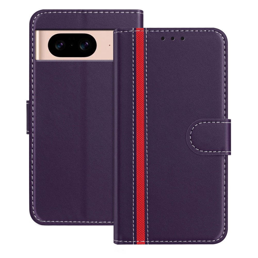 For Google Pixel 8a Phone Cases Wallet Stand Color Splicing Leather Cover with Magnetic Clasp - Purple